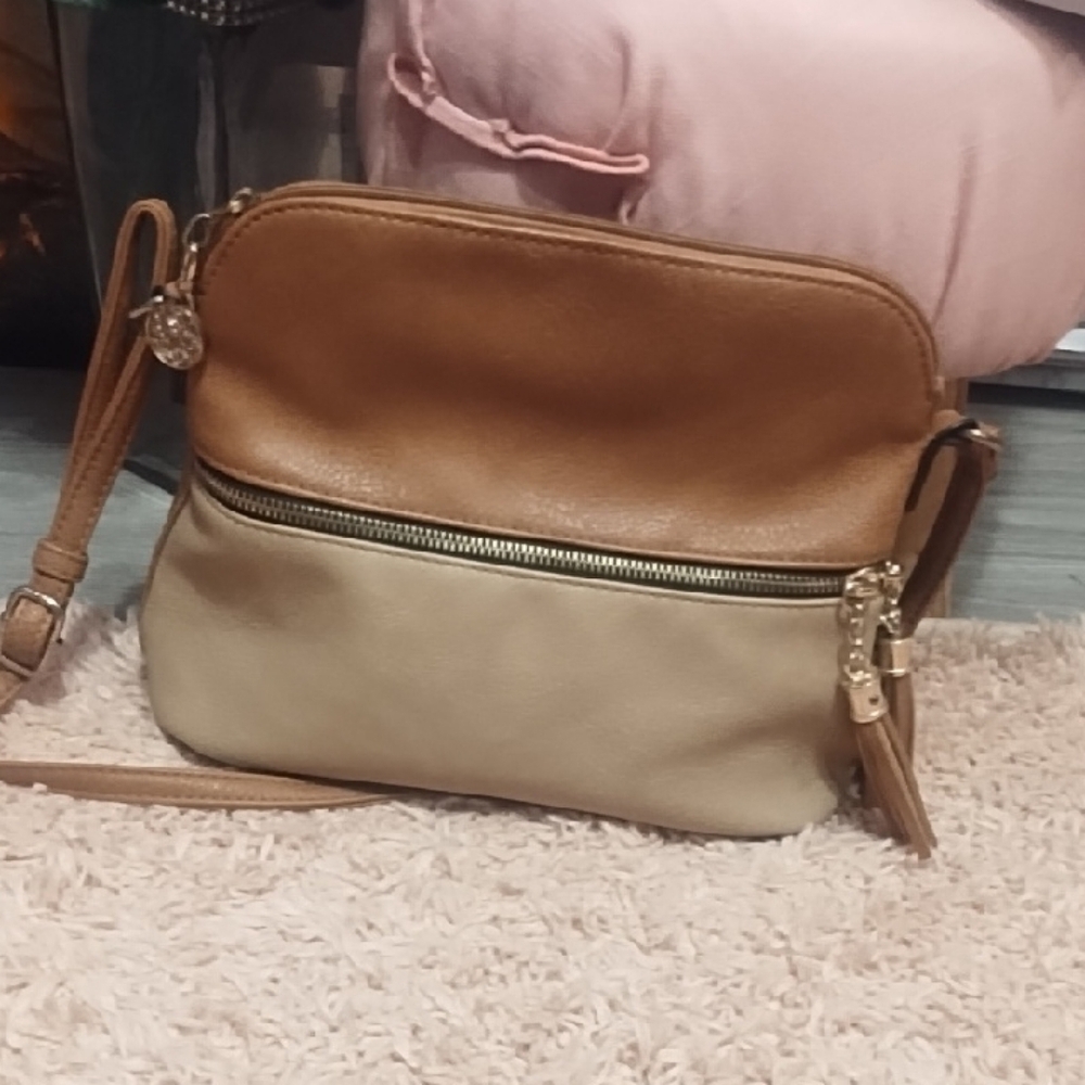 Two-Tone Tan and Cream Crossbody Bag